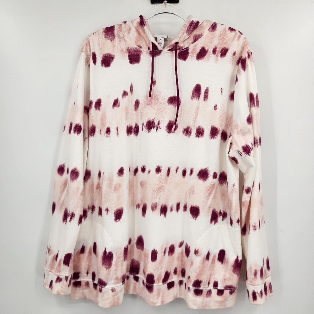 Chicos 3 Weekends Long Sleeve Tie Dye Hoodie Sweatshirt Womens Size XL White
